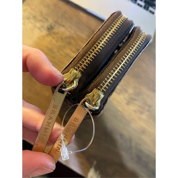 Brahmin Textured Leather Wallet Pecan Melbourne Brown Double Zip - Picture 8 of 14